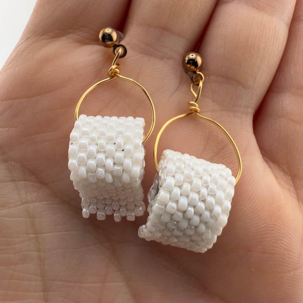 Festive White Beaded Toilet Paper Earrings - Picture 6 of 6